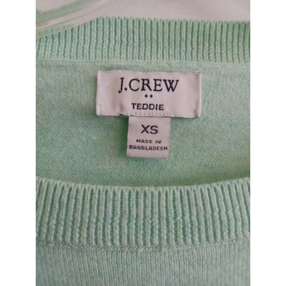 J. Crew mint green cotton Teddie sweater womens XS lightweight minimalist pastel